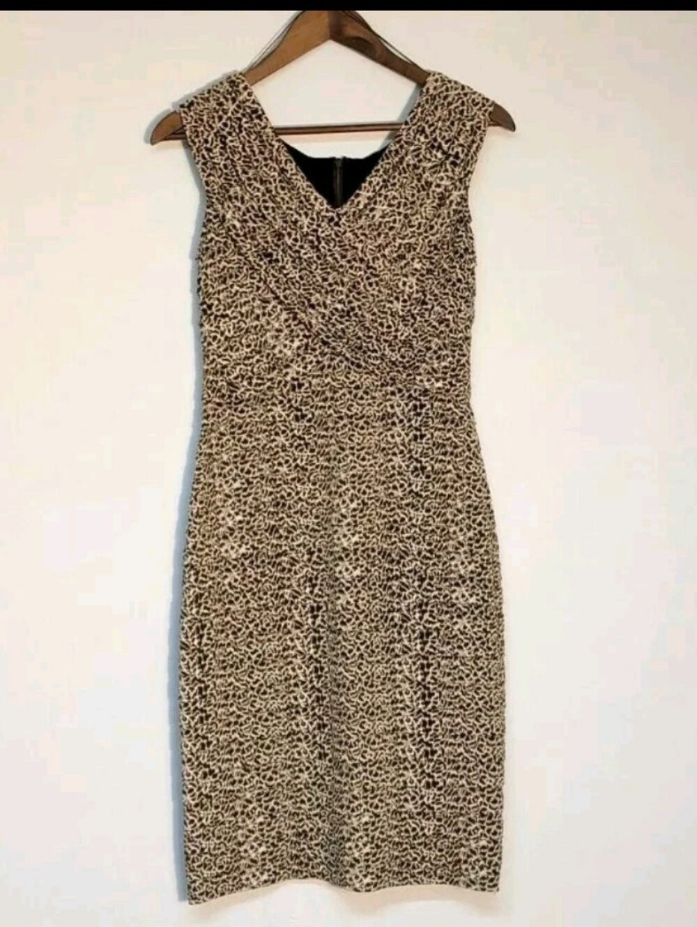 Adrianna Papell Taupe and Black Leopard-Print Midi Dress, 6